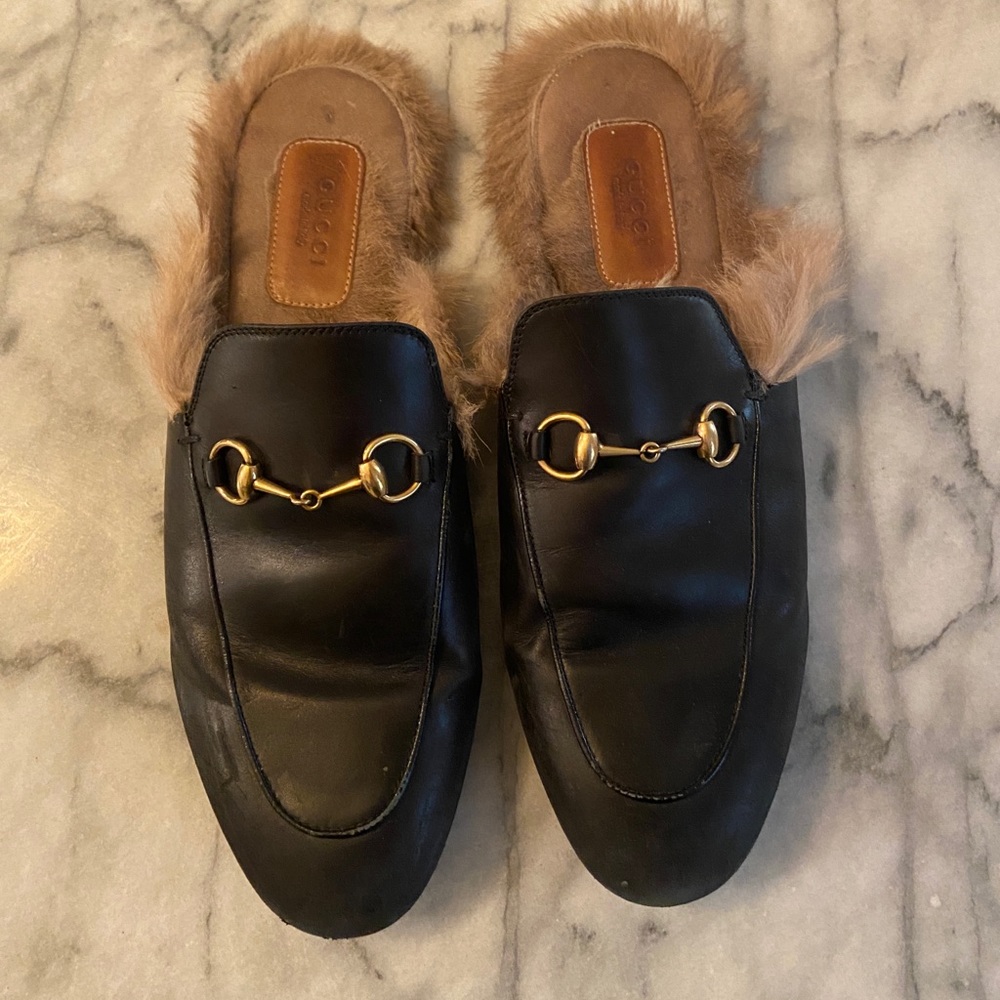 Gucci Princetown Fur-lined Horsebit Slides